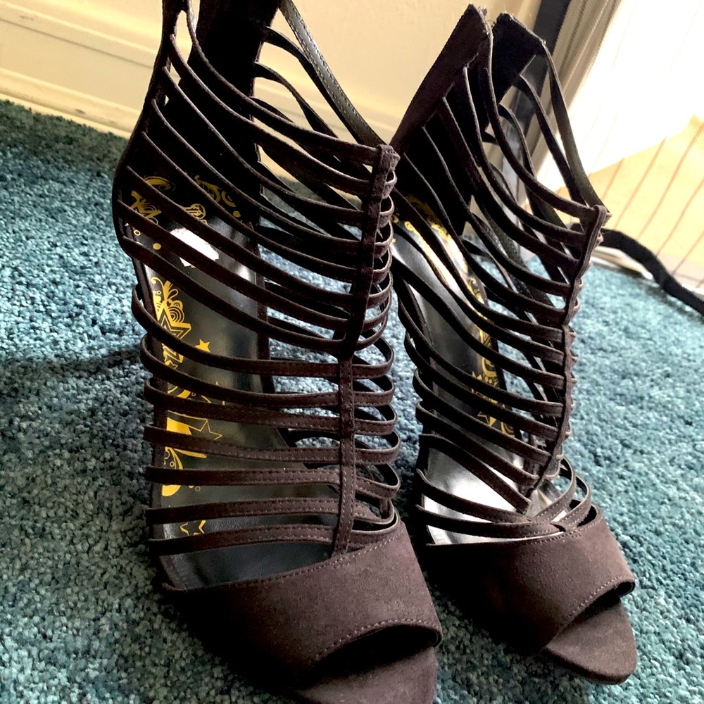 Black strappy high heels